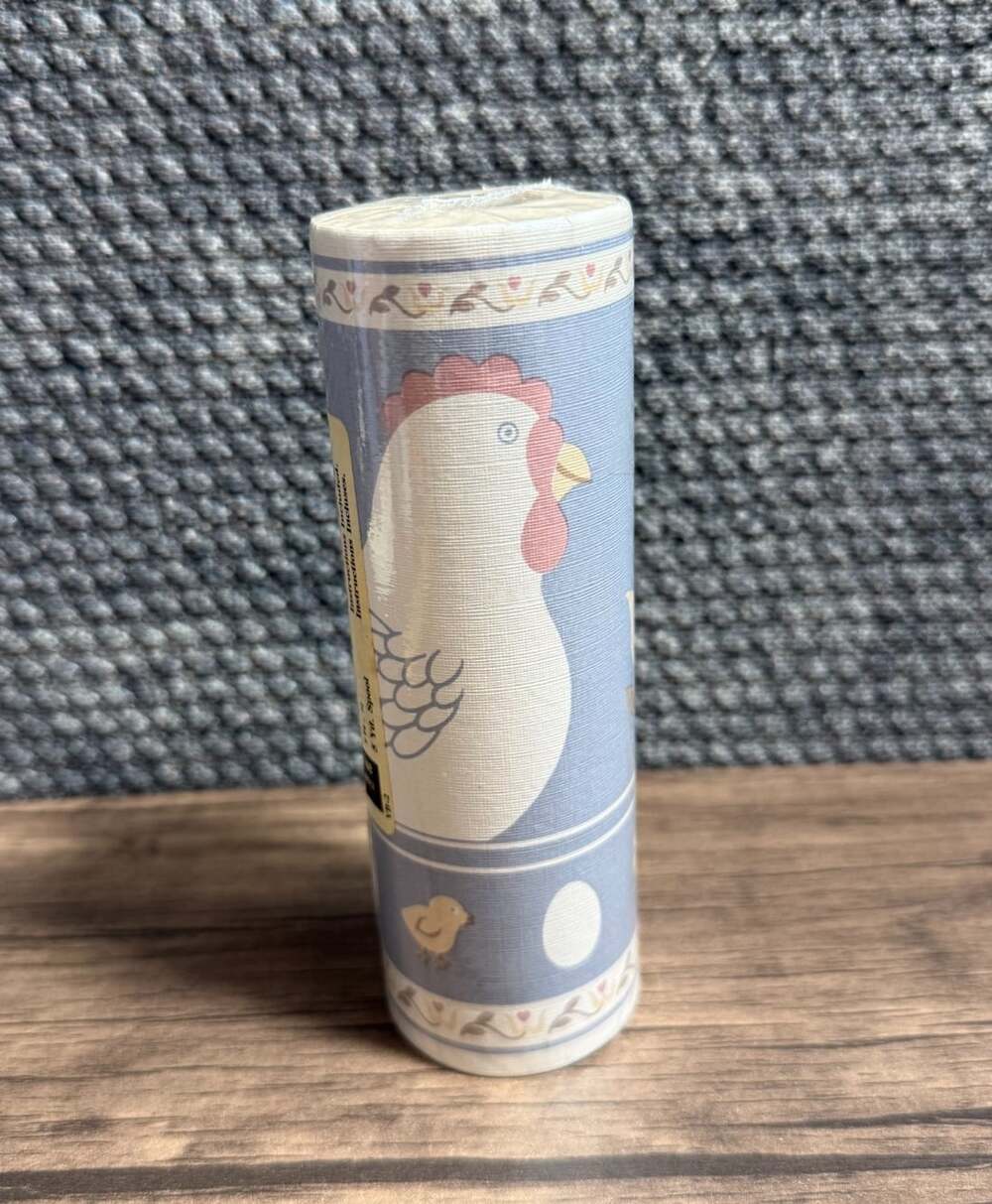 Country Blue Chicken Wallpaper Border Farmhouse Cottage Decor 5yds NEW Old Stock